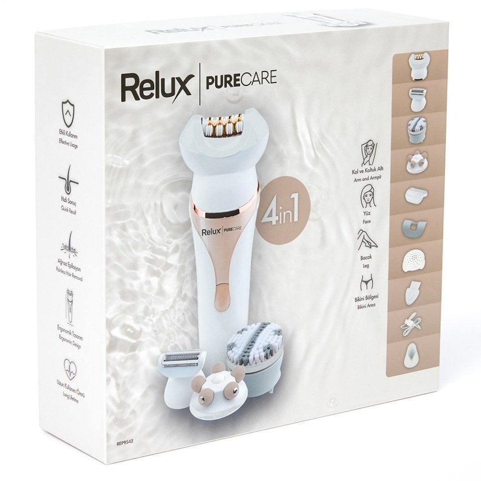 Relux REP9542 Pure Care Kablolu Kablosuz 4’ü 1 Arada Başlıklı Islak Kuru Epilatör