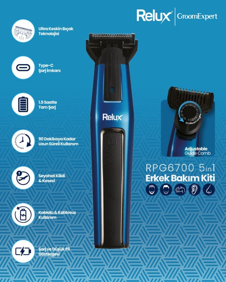 Relux RPG6700 GroomExpert 5 in 1 Erkek Bakım Kiti